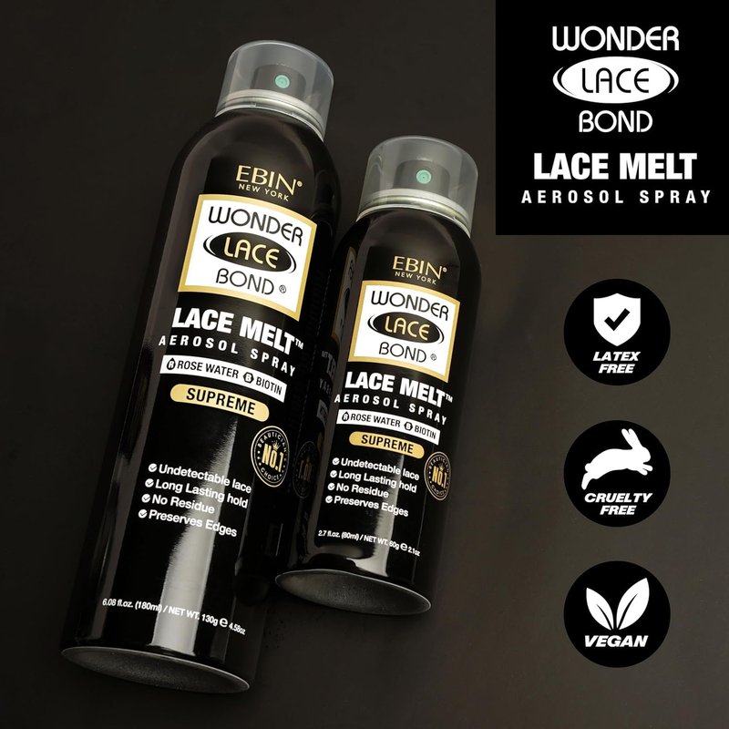 EBIN NEW YORK Wonder Lace Bond Lace Melt Aerosol Spray Rose Water + Biotin | Extra Firm Hold Wig Adhesive Spray | Soothing Hydrating Finish | 6.08 Fl Oz