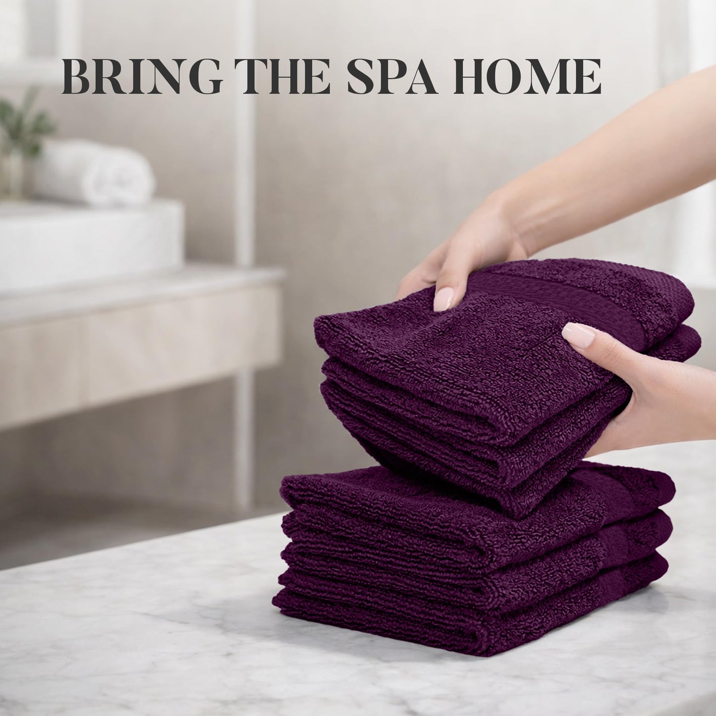 RIVERSIDE 12-Pack Premium 100% Cotton Purple Passion Face Towels for Bathroom [12x12] - Reusable Luxury Face Wash Cloths for Showering - 550 GSM Super Soft & Absorbent Washcloths for Body, Spa & Gym