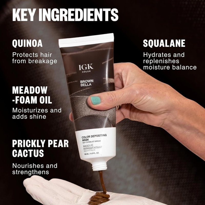 IGK Brown Bella Hair Gloss - Chocolate Brown Color Depositing Mask | Boost Shine & Enhance Brunette Tones | 6 oz