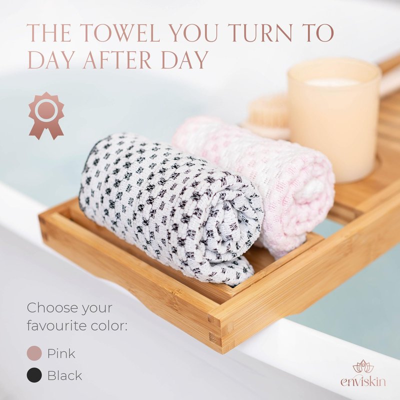 Enviskin Dermaglow Exfoliating Towel-Dual Texture Washcloth for All Skin Types-Easy to Use Japanese Exfoliating Shower Towel for Women & Men- Body Scrubber Wash Cloth