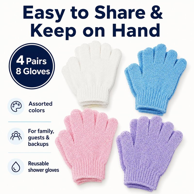ATB 4 Pairs Exfoliating Gloves - Premium Scrub Wash Mitt for Bath or Shower - Luxury Spa Exfoliation Accessories for Men and Women