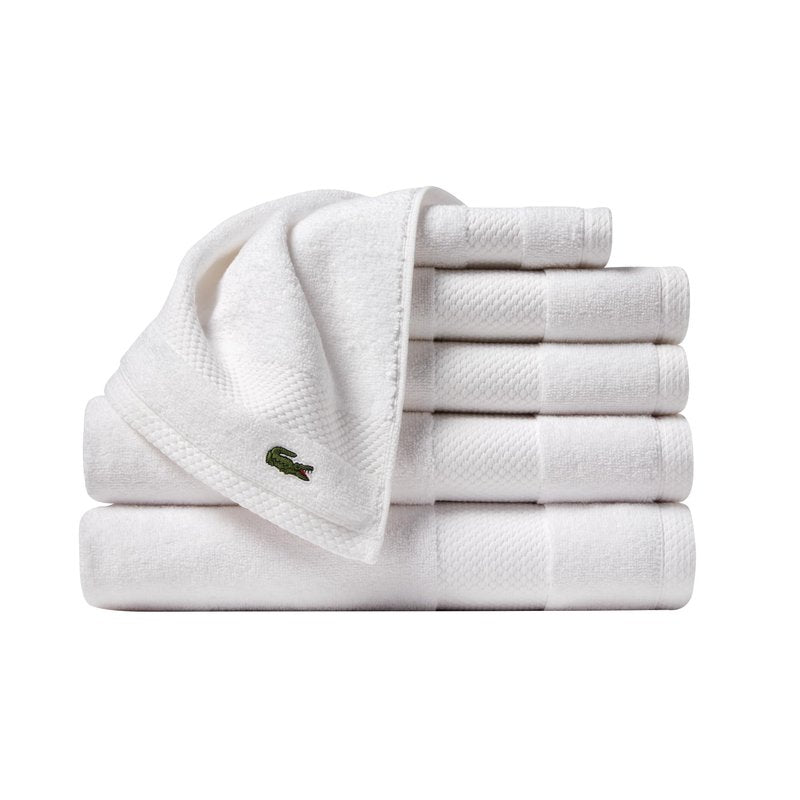Lacoste Heritage Anti-Microbial Supima Cotton 6-Piece Towel Set, 2 Bath Towels, 2 Hand Towels, 2 Washcloths, White – Highly Absorbent & Quick Drying, Bathroom Essential, Machine Washable