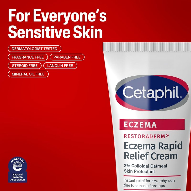 CETAPHIL Eczema Restoraderm Flare-Up Relief Cream - 8 oz | 48-Hour Hydration, Steroid-Free, Colloidal Oatmeal
