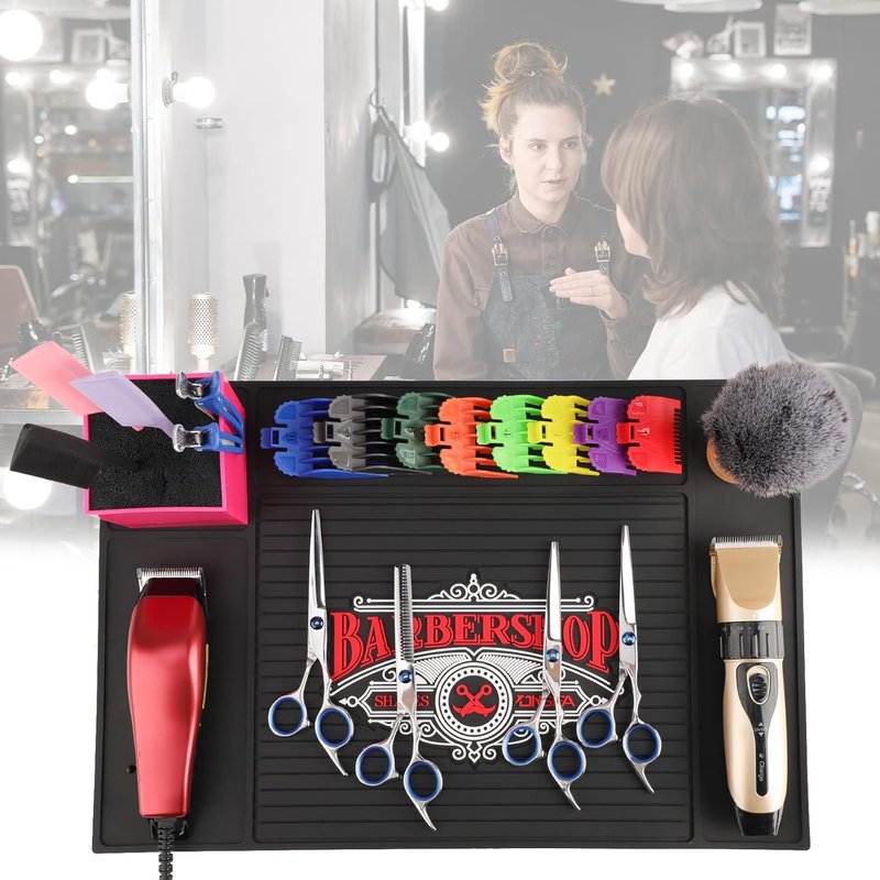Segbeauty Barber Station Mat - 17.7" x 11.8" Flexible PVC Nonslip Tool Mat for Salon Workstations