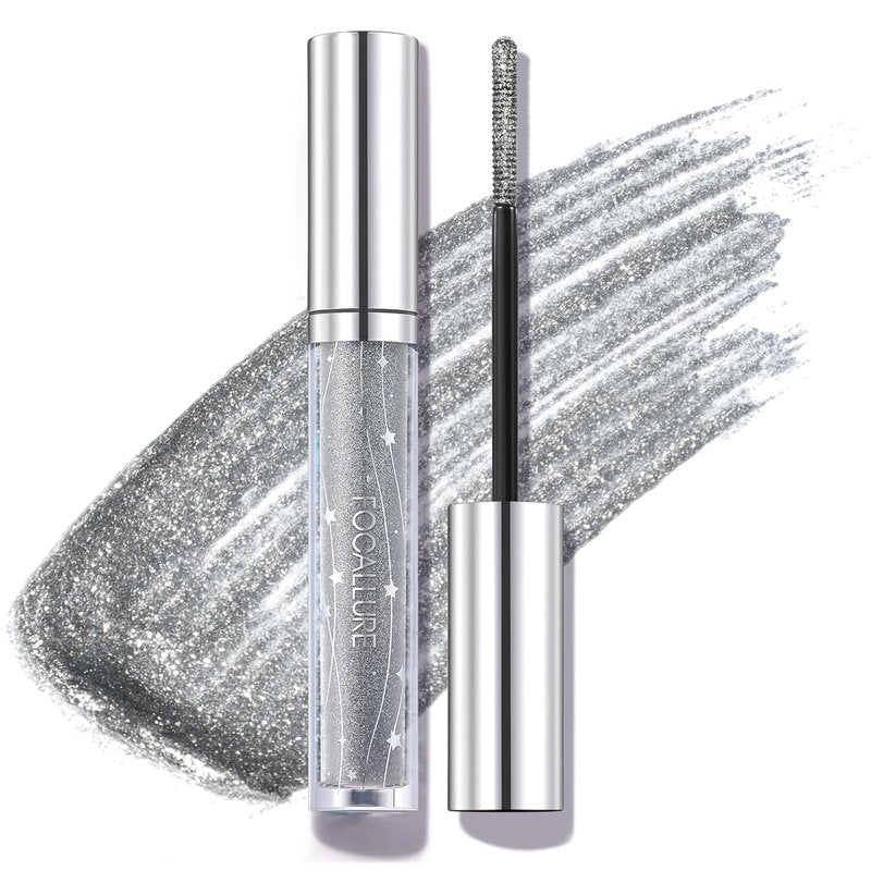 FOCALLURE Glitter Mascara Topper - Long Lasting Silver Shimmer Gel | Quick Dry, Classic Finish