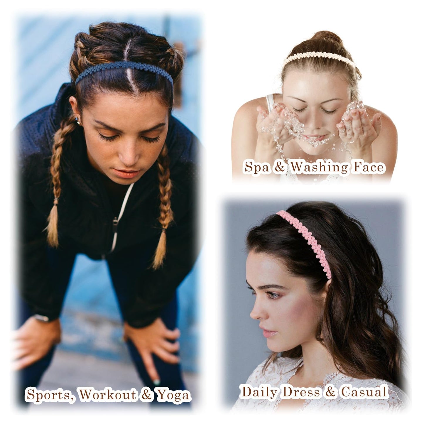 WOVOWOVO Flower Zig Zag Headbands - Non-Slip Floral Hair Accessories | 7-Pack for Women