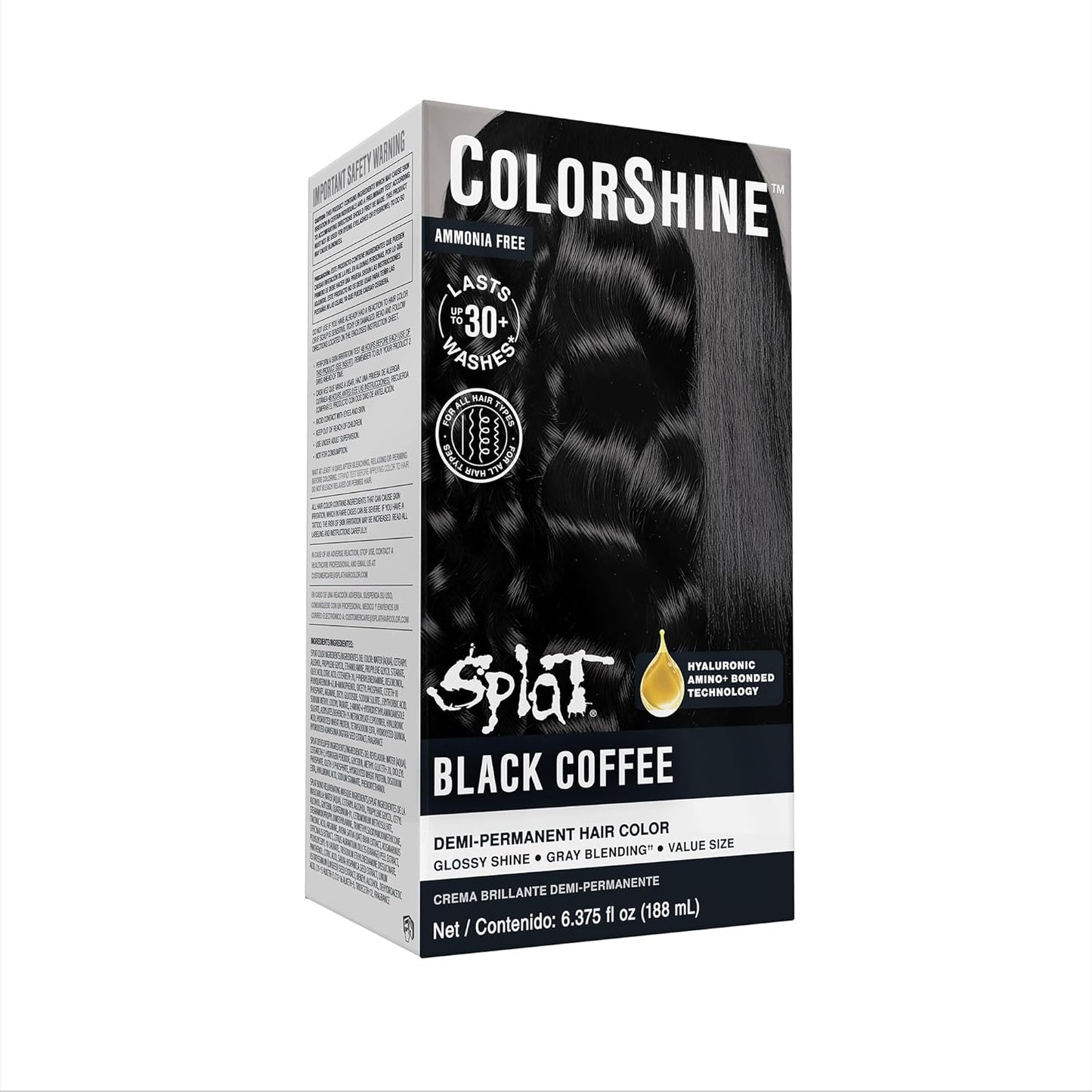 Splat ColorShine Demi-Permanent Hair Color - Rich Black Coffee Shade for Vibrant Shine