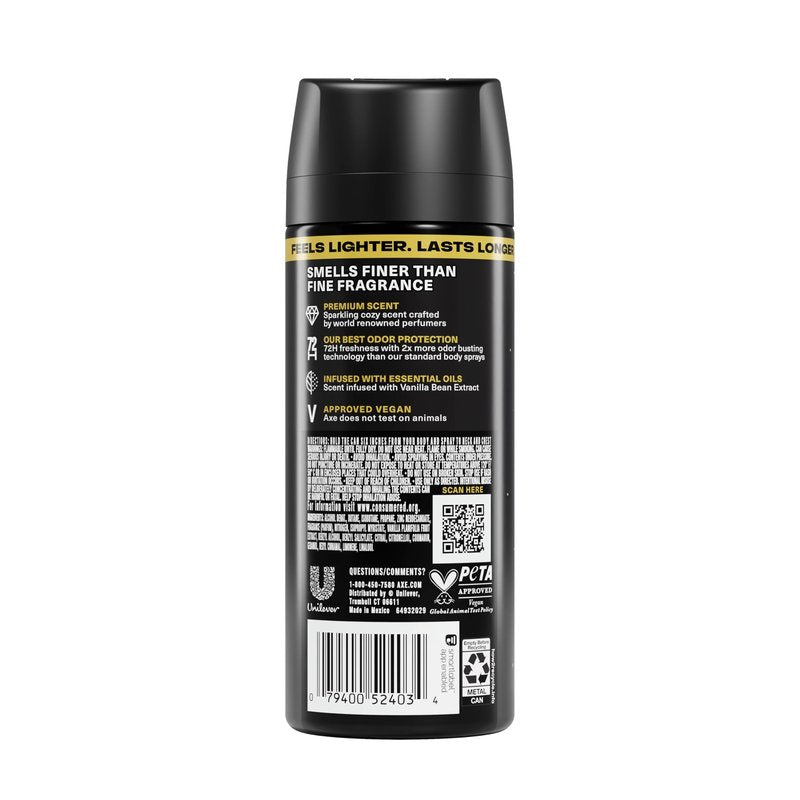 AXE Fine Fragrance Collection Body Spray Midnight Amber 72 Hour Freshness Aluminum Free 2.9 oz