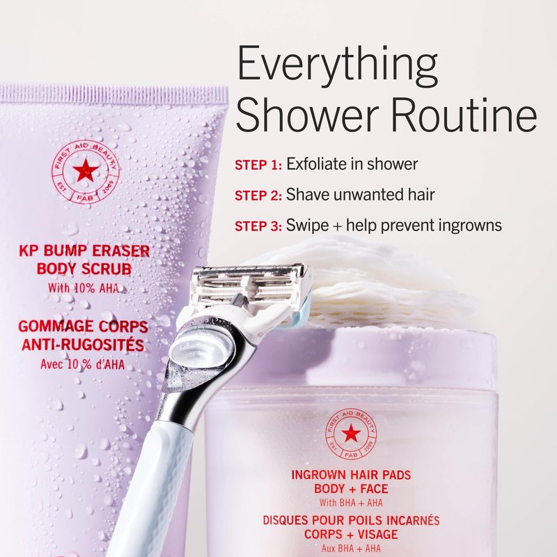 First Aid Beauty Ingrown Hair Pads, Body & Face with BHA & AHA - Dermatologist-Tested Aftershave Treatment to Help Prevent Razor Bumps & Exfoliate Underarms & Bikini Area - Sensitive Skin - 60 Count