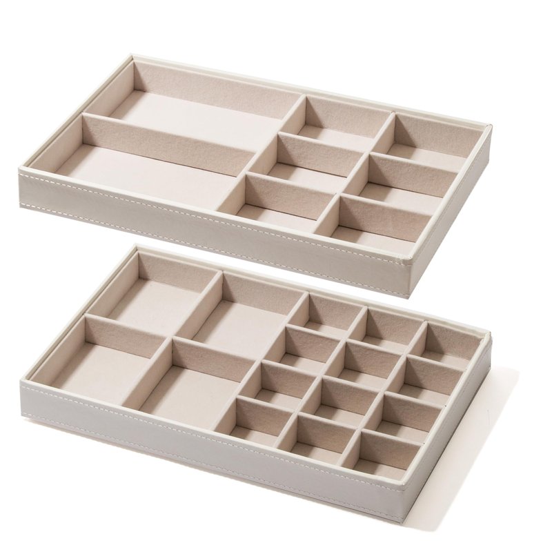 BINO | Jewelry Tray 2-Pack(Solid White) Stackable Jewelry Organizer Display | Accessories Holder and Display, Velvet Accent | Jewelry Display Case | Counter Showcase | Necklace, Bracelets, Earrings