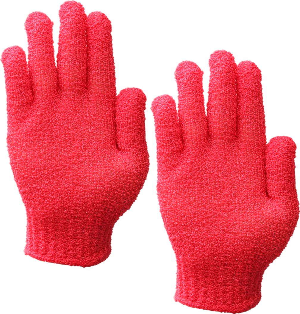 Shower Gloves,Double Sided Exfoliating Bath Gloves,Shower Body Scrub Gloves for Women & Men Deep Clean Skin Spa Massage Beauty Skin Shower Scrubber Bathing Accessories,#P207 (1pair Red)