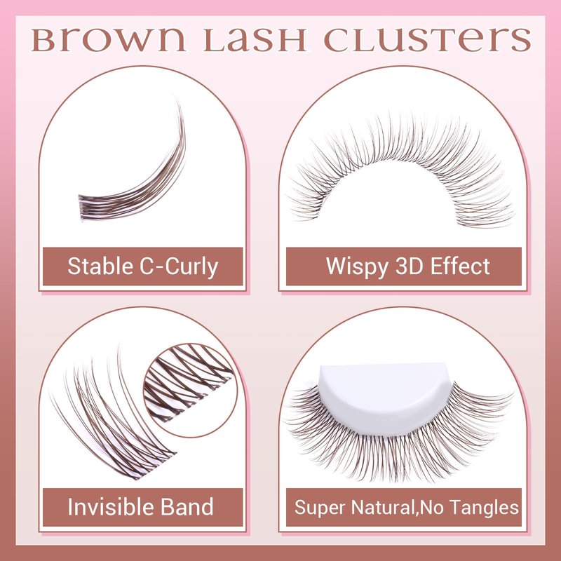 Brown Lash Clusters Natural Eyelash Clusters Invisible Band Brown Lash Extension C Curly Dark Brown Wispy Lash Extension DIY Individual Eyelash Extension by zanlufly