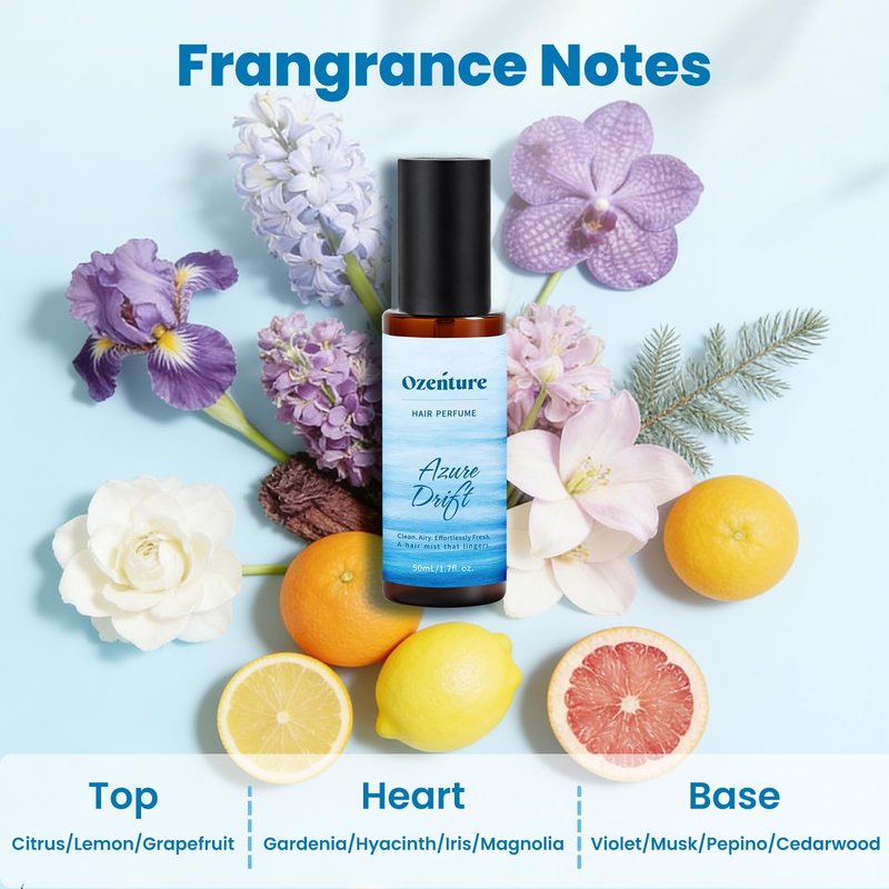 Ozenture Hair Perfume for Women - Fresh Citrus Floral Hair Mist, Lightweight Ocean Breeze Fragrance for Hair, Body, Wigs & Fabric, 1.7 oz
