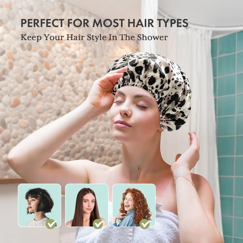 AmazerBath Shower Cap, 4 PCS Shower Caps for Women Reusable Waterproof, Double Layers Hair Cap for Shower, Elastic and Flexi Bath Caps, Environmental Protection Bathing Caps