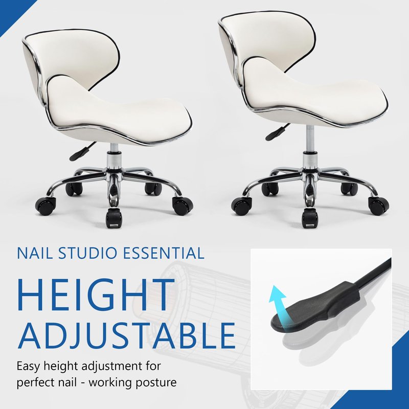 Lessmore White Swivel & Adjustable Pedicure Stool - Ergonomic Nail tech Chair for Salon Professionals, Comfortable Pedicure Chair with Smooth Rotation (1,Creamy White)