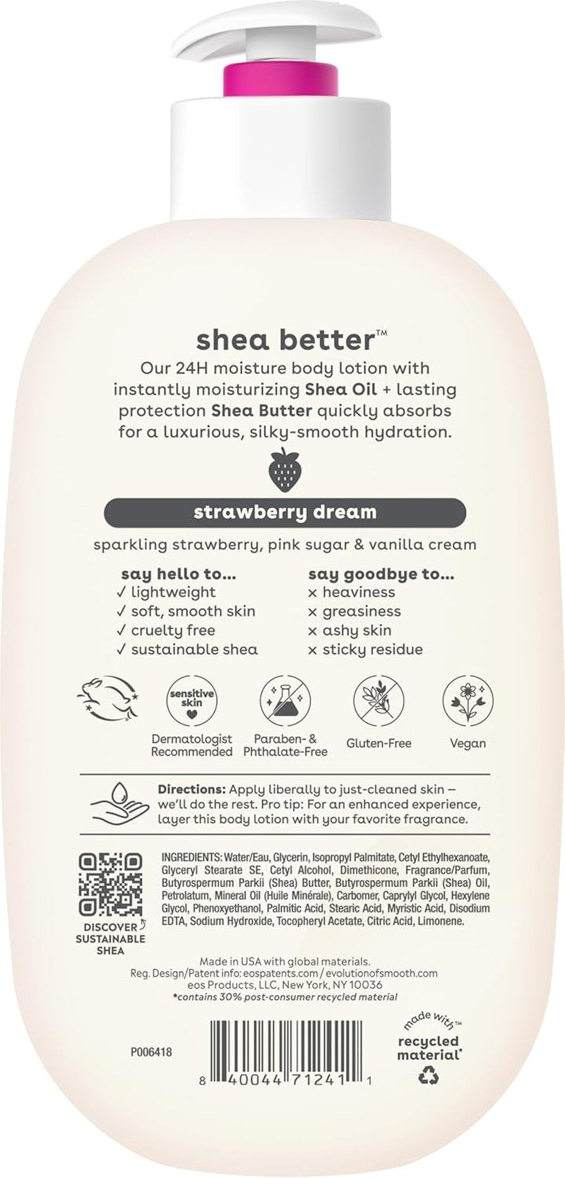 eos Shea Better Body Lotion - Strawberry Dream | 24-Hour Moisture, Lightweight & Non-Greasy, 16 fl oz