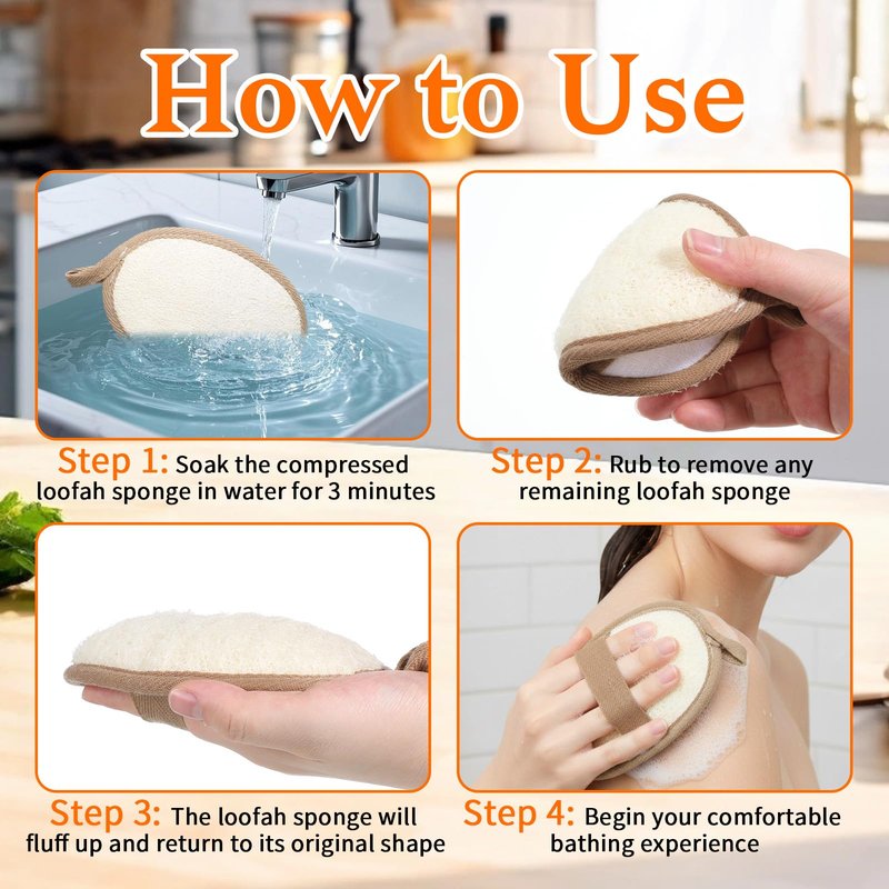 2Pcs Natural Loofah Exfoliating Body Scrubber, Made with Natural Egyptian Shower loofa Sponge, Shower Exfoliator for Women and Men, Loofah Exfoliating Body Scrubber for Bath