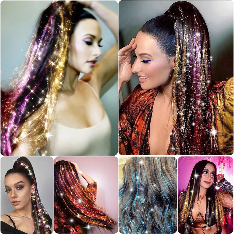 AIFIHIYI Hair Tinsel Kit With Tools Fairy Tinsel Hair Extensions Heat Resistant Sparkling Shiny Glitter Hair Tensile Kit for Women Girl Kids