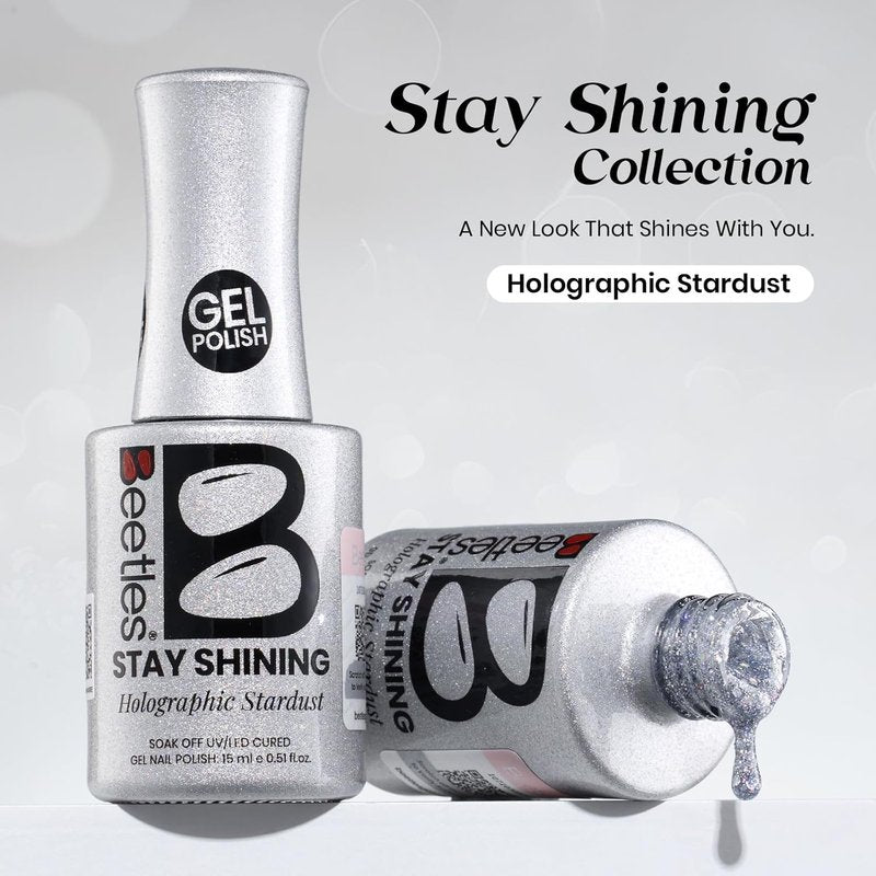 Beetles Glitter Gel Nail Polish - Holographic Stardust Diamond-Shine 15ml | Long-Lasting Silver Nail Art for Home Salon