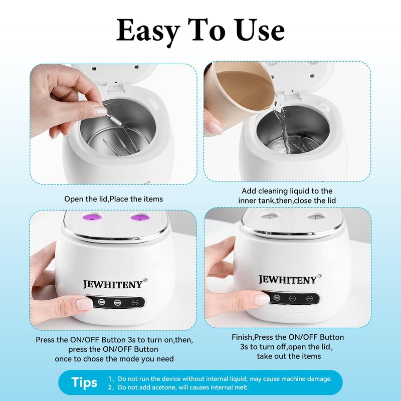 JEWHITENY 2 in 1 Rechargeable Nail Tool Cleaning Machine:3 Timers Mode for Nail Drill Bits,Automatic U V Light & 45k Hz Deep Cleaner,Nail Art Brush, Nail Clipper, Jewelry Cleaning, Salon & Home Use