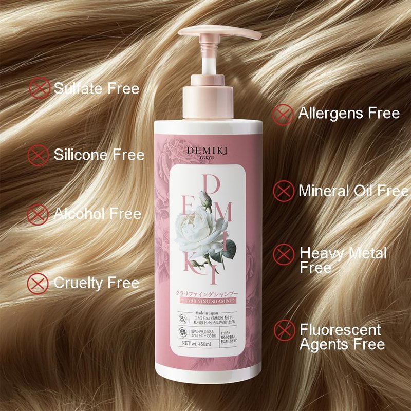DEMIKI Japanese Shampoo and Conditioner Set for Women,Sulfate Free Shampoo for Oily Hair,Paraben Free, Sulfate Free, Rose Scent,Clarifying Shampoo Moisturizing and Volumizing Natural Hair Care,32oz