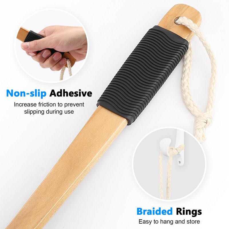 Loofah on a Stick PE Soft Mesh Luffa with Non-Slip Wooden Handle Made of Soft and Sturdy Rubber Material Back Scrubber for Shower for Women and Men with String for Easy Hanging(Blue Green White)