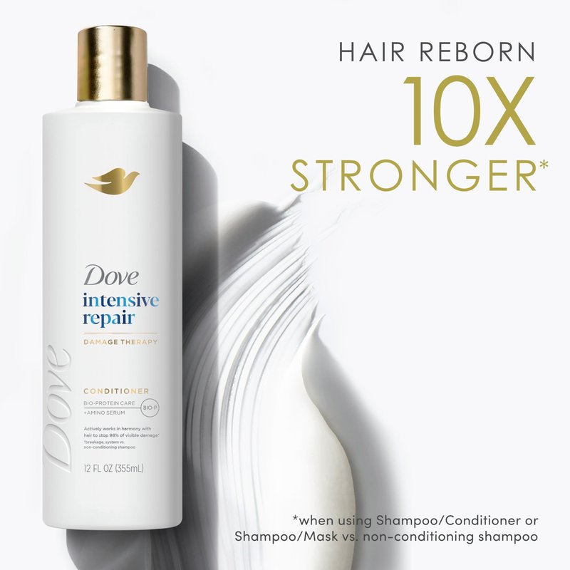 Dove Conditioner Intensive Repair for Damaged Hair Bio-Protein Care Technology and Amino Serum 12 oz,(Pack of 8)