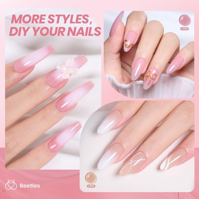 Beetles Nude Gel Nail Polish Set - 6 Colors Jelly Gel Polish Kit Nude Pink Neutral Nail Art Design Sheer Translucent Gel Nail Kits Soak Off Uv Nail Lamp Cured Nail Manicure Gift for Women