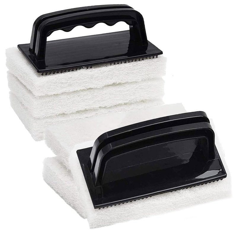 6 Pcs Hand Scrubber, Bathtub Scrubber with Handle, Non-Scratch Bathroom Scrubbing Pads for Cleaning Shower Tile Bathtube Sink Swimming Pool Step & Corner (Black)