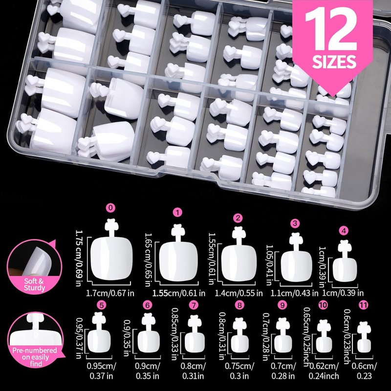Press On Toenails for Women - 120pcs Acrylic White Toenail Kit | Square Tips & Nail Glue