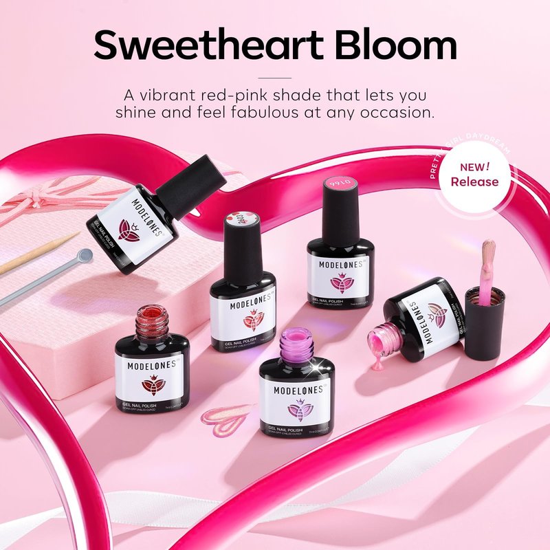 modelones Gel Nail Polish Set, 6 Colors 2026 Eater Spring Pitaya Hot Pink Red Cat Eye Gel Polish Mermaid Pink Red Love-heart Glitter Nail Polish with Magnet & Wooden Pen Soak Off LED Manicure Gift