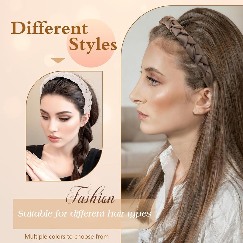Auseibeely Zig Zag Headbands for Women - Non-Slip Satin Braided Hair Accessories | 3 Pcs Set