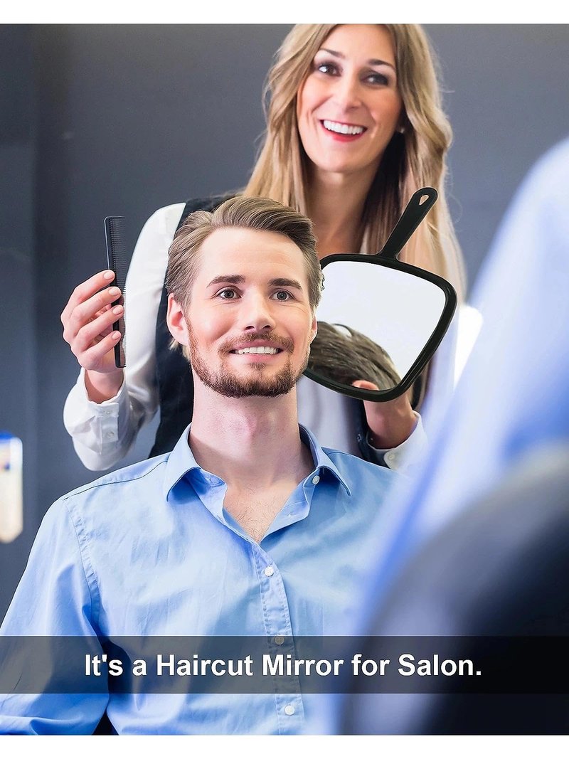 PROTECLE Hand Mirror, 10.3" L x 7.4" W Salon Barber Hairdressing Handheld Mirror with Handle, Square Black