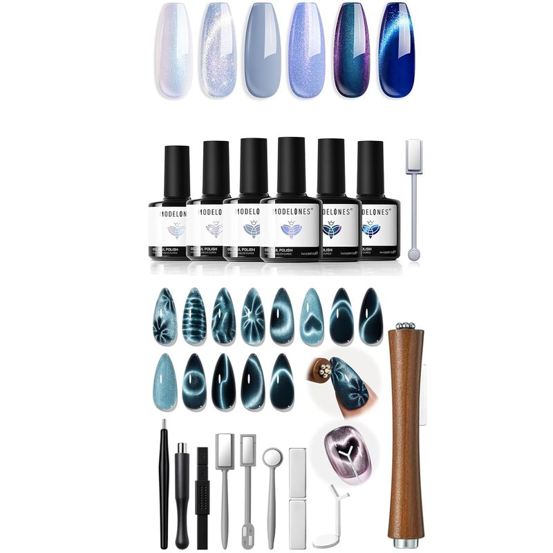 Modelones Cat Eye Gel Nail Polish Set - 6 Vibrant Colors with Magnet Tools for Stunning Nails