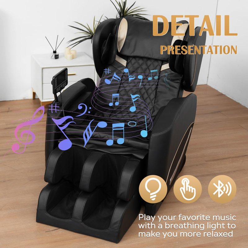 KEIKI Zero Gravity Massage Chair Recliner with 10 Massage Rollers, Full Body Air Pressure Therapy, Heated Lumbar & Leg, Foot & Calf Massage, Bluetooth Audio, Adjustable Intensity, PU Leather, Black