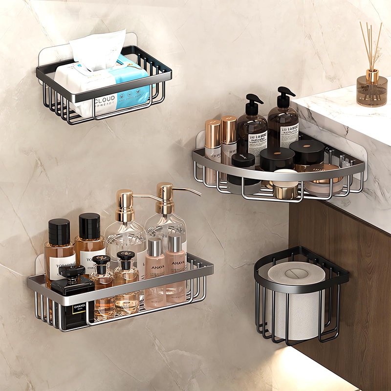 HAOBAOBEI 9-Pack Shower Caddy Adhesive Replacement, Transparent Adhesive Hooks Stickers, Strong Hook Strip for Shower Caddy Basket Shelf, Soap Holder, Bathroom Storage Corner Shelves, Kitchen Racks