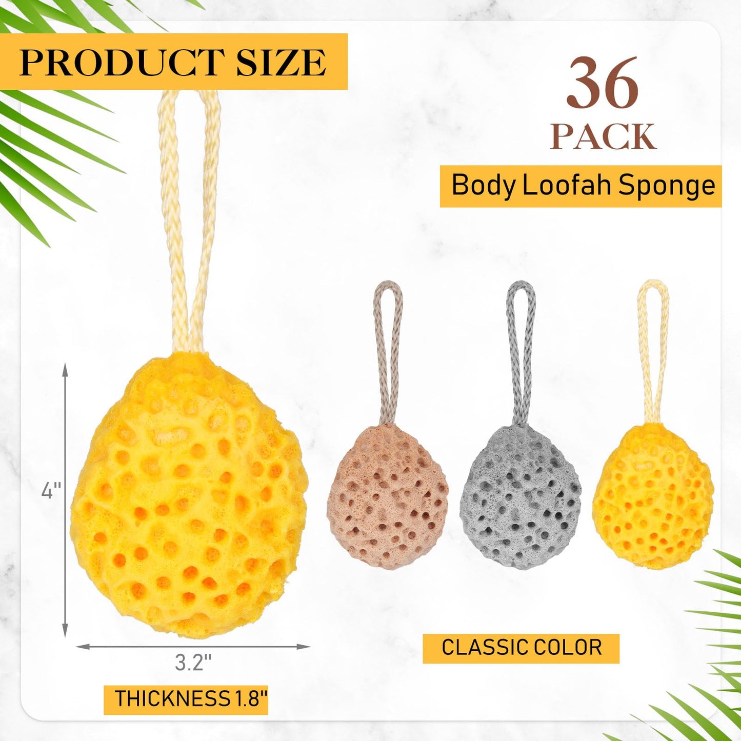 FoldTier 36 Pcs Bath Sponge Deep Cleansing Body Loofah Gentle and Deep Exfoliating Body Scrubber Bath Accessories Men Women Baby Sponge for Bathing Shower (Classic Color)