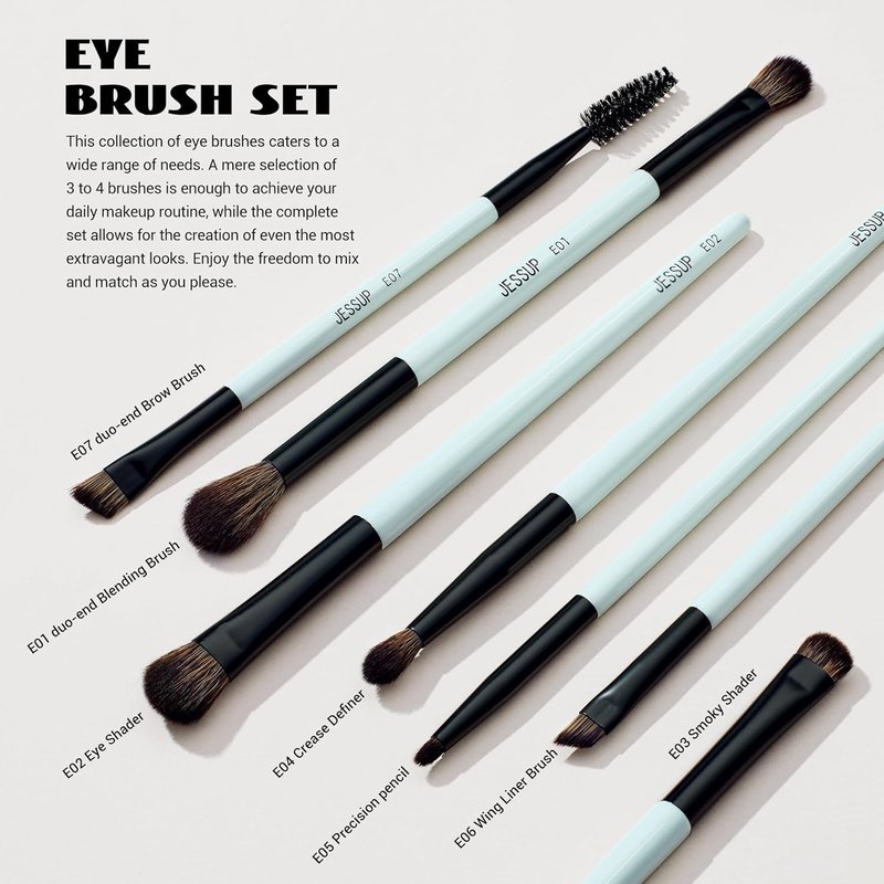 Jessup Makeup Brushes Set - 10-Piece Double-Sided Foundation, Contour & Blending Tools | Bright Cyan, Cruelty-Free