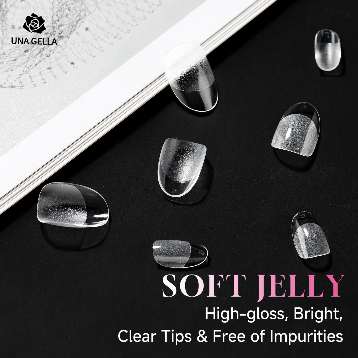 UNA GELLA Short Oval Round Nail Tips Pre Etched Short Oval Gel Nail Tips Soft Gel Full Cover Press on Nails for Nails Extension Art DIY Salon 216Pcs 12 Sizes