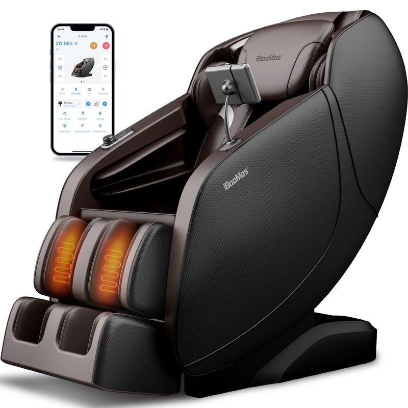 iBooMas Massage Chair Full Body, 6 Massage Intensities Zero Gravity SL-Track Shiatsu Massage Chair with 18 Modes, 42 Airbags, 5 Heating Area, Body Scan, Extendable Footrest, Foot Roller(Brown+Black)