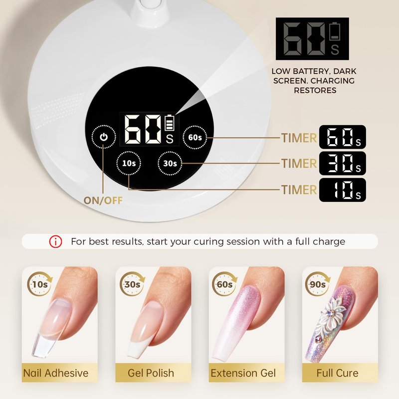 AORAEM UV LED Nail Lamp, Rechargeable Gooseneck UV Lamp for Gel Nails 12W Quick Dry LED Nail Light Bueaty Dryer with 4 Timers & Auto Sensor, Professional Flash Cure Light for Gel Nails Home DIY White