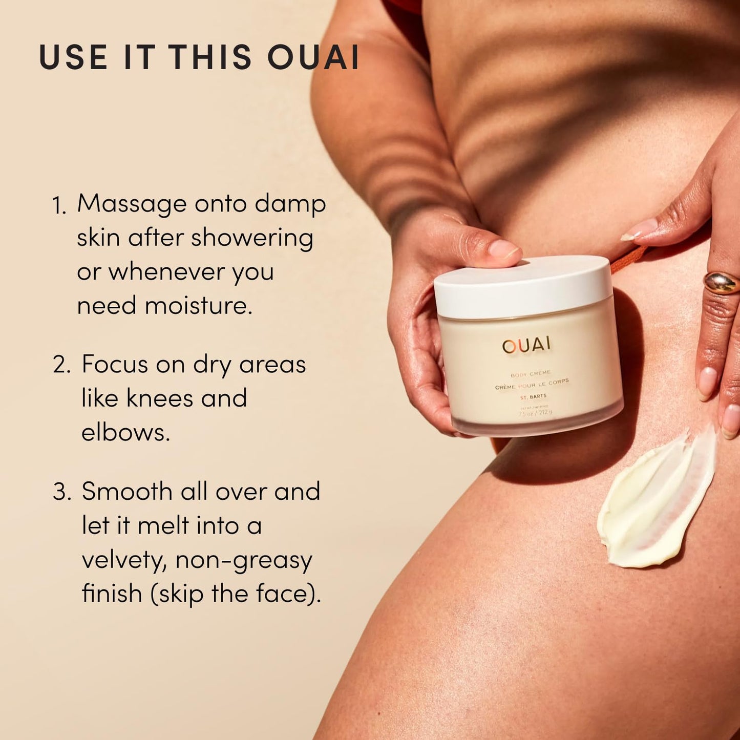 OUAI Body Cream, St. Barts - Hydrating Whipped Body Cream with Cupuaçu Butter, Coconut Oil and Squalane - Softens Skin and Delivers Healthy-Looking Glow - Sulfate-Free Skin Care (7.5 Oz)