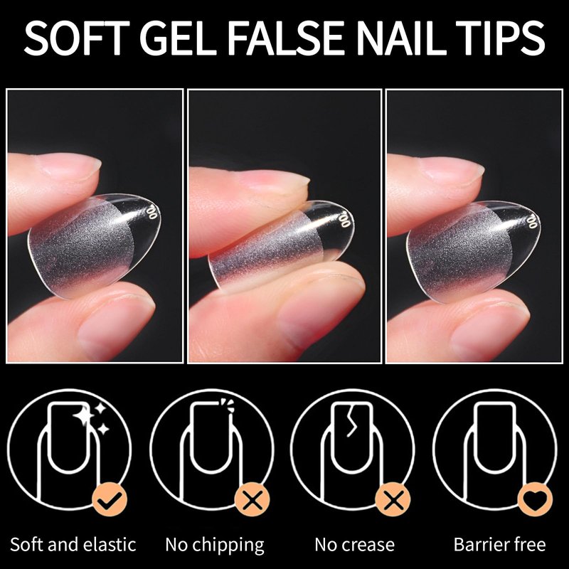 Doneace Medium Almond Nail Tips, 600Pcs Soft Gel Nail Tips, 12 Sizes Pre-Shaped Acrylic Nail Tips Half Matte Full Cover Nail Tips Clear Gelly Press on Flase Nail Tips for Extension DIY Nail Salon