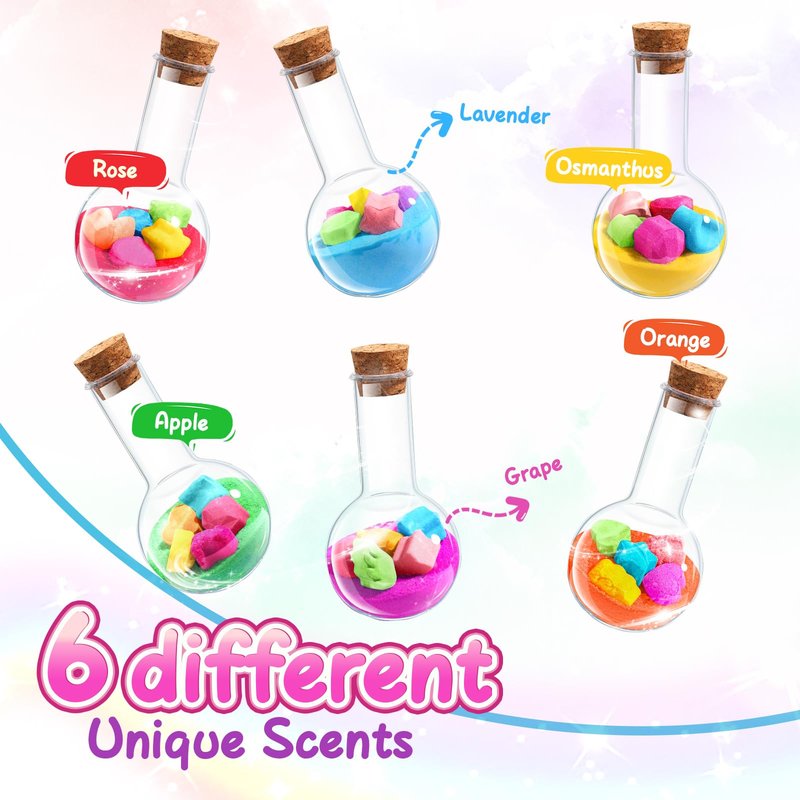 MeCids Magic Potion Bubble Bath Bombs for Kids -Bath Color Tablets Bath Potions for Toddlers Ages 4-12 Fun Science Kit Gift for Birthday, Halloween，Christmas- 6 Pack (Shaped Gems & Stars)