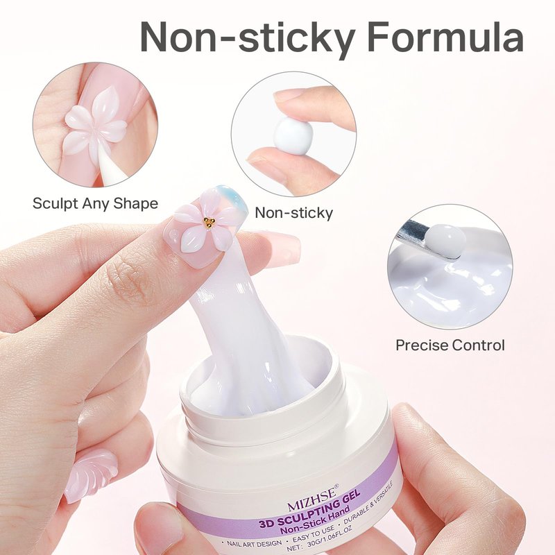 MIZHSE White 3D Gel Nail Art 30g Sculpting Gel Non-Sticky Molding Gels Solid U V LED Soak Off Gels Polish with 3D Flower Charm Nail Molds for Nails and Silicone Pen for Nail Design