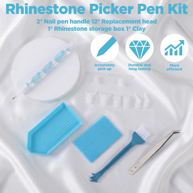 QFGasre Rhinestone Picker Tool Kit Pencil for Rhinestones with 8 Tips Bedazzling Tools for Nail Art Craft Crystals and Nail Charms Crafting Pickup Tool