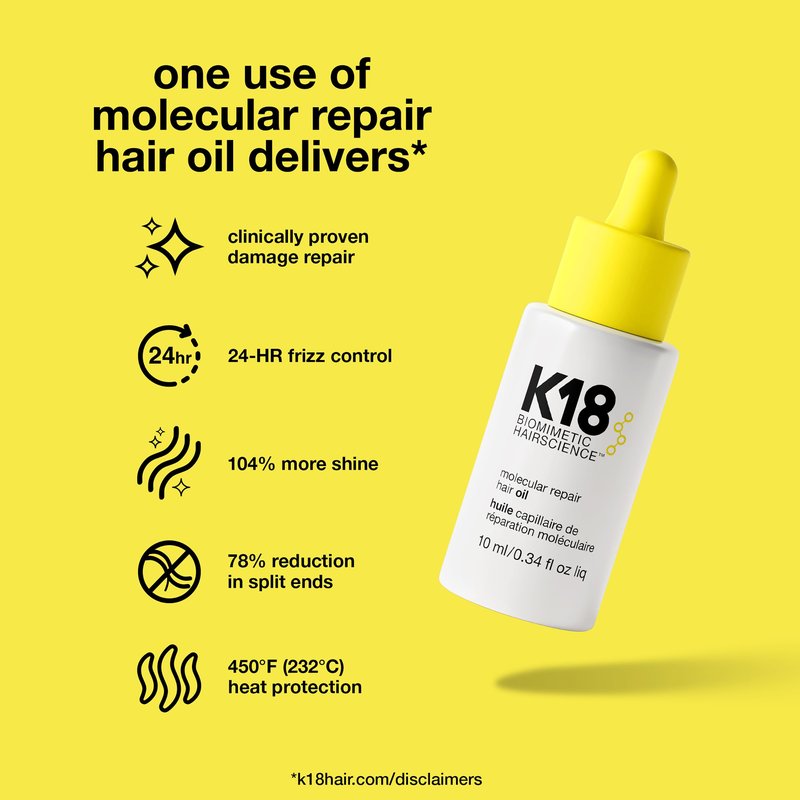 K18 Molecular Repair Hair Oil, Weightless Oil for Stronger, Healthier Hair, Suitable For All Hair Types