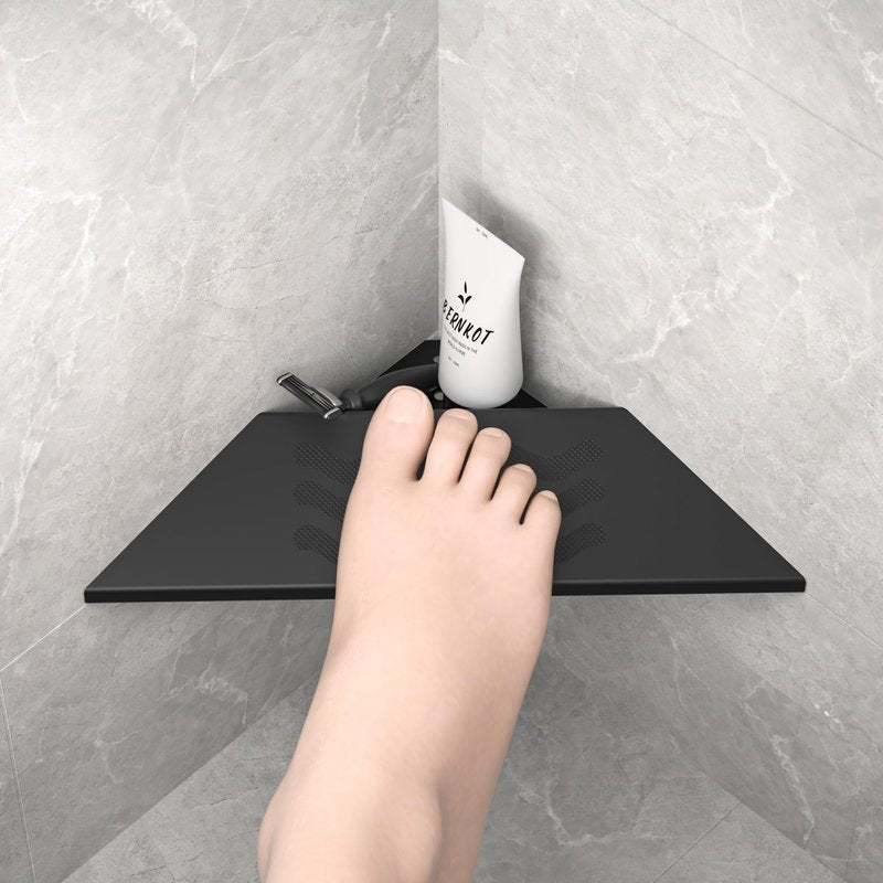 Bernkot 10'' Corner Foot Rest for Shaving Legs, Wall Mounted Foot Ledge for Bathroom Inside Shower, 304 Stainless Steel Footrest with Shaving Holder (Black)