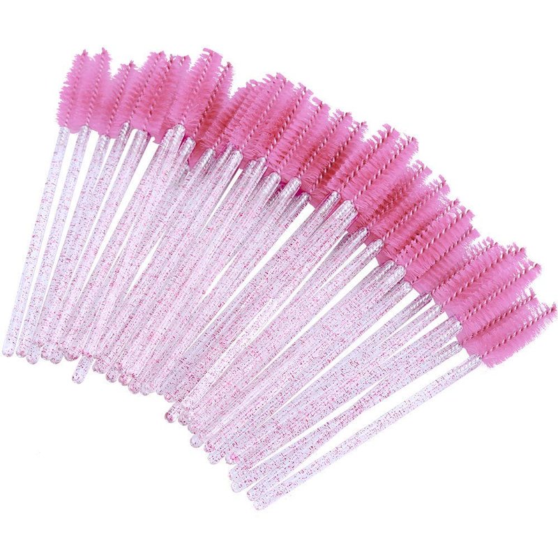 G2PLUS 500PCS Crystal Eyelash Mascara Brushes Wands Applicator Makeup Kits Mascara Wands Lash Spoolies for Eyelash Extensions and Eyebrow Brush (Pink)