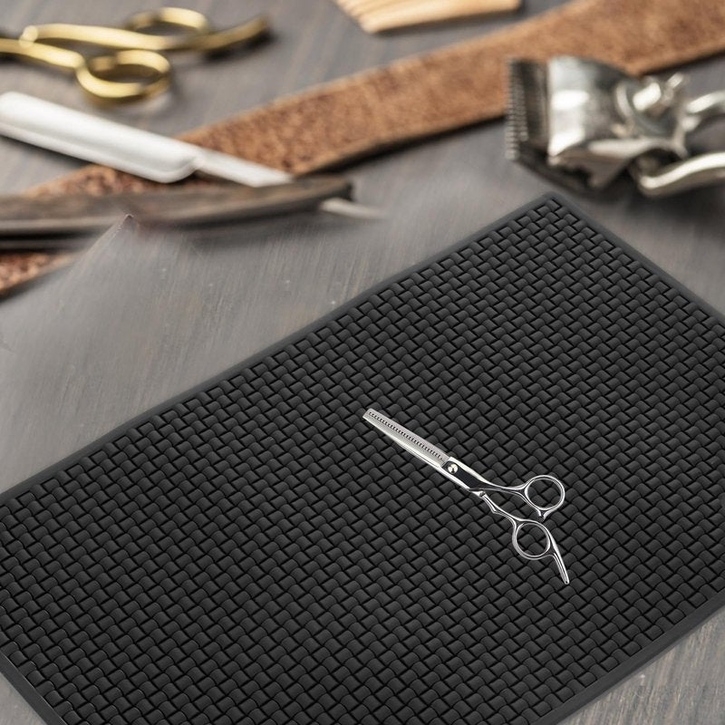Angoily Barber Mat Silicone Anti-Slip Pad for Salon Station Organizer Hair Styling Tools Heat Resistant Waterproof Countertop Work Mat 11.81X7.48 Inch